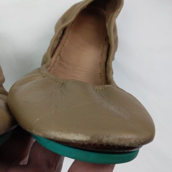 Tieks By Gavrieli Metallic Gold Ballet Flats Leather Teal Accents Women's Size 9 - Picture 8 of 12